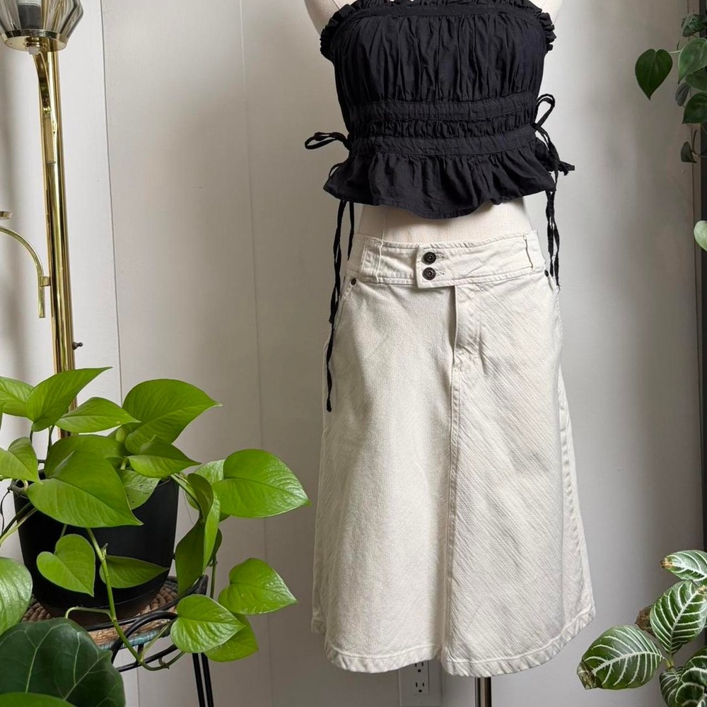 High Sierra Ivory Cotton Stretch Midi Skirt Size 10 Cream Textured Slit Pocket